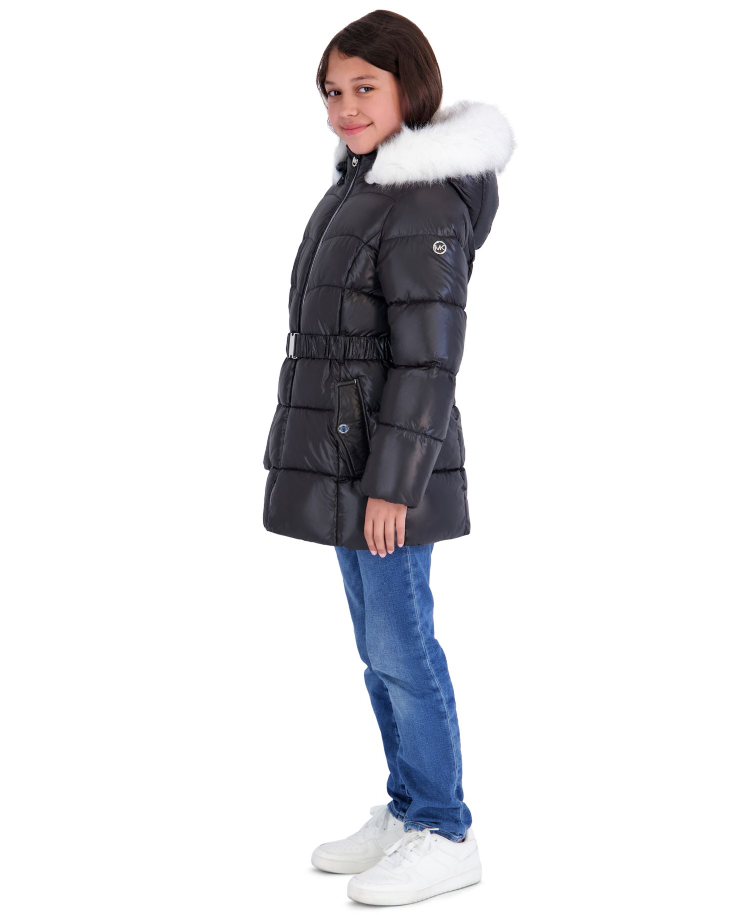 Toddler Girls' 2T-5T Belted Stadium Length MK Logo Long-Sleeve Jacket