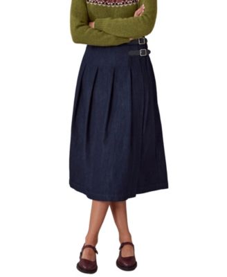 Women's Pleated A-Line Midi Denim Skirt