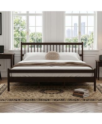  Traditional Style King Size Pinewood Bed with Headboard and Footboard