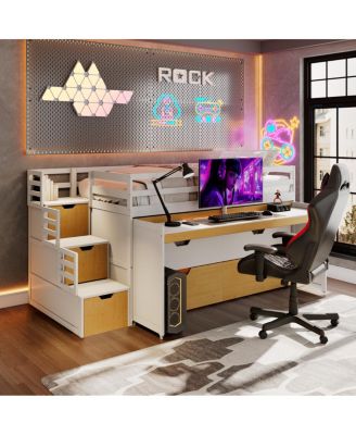 Twin XL Loft Bed with Desk, Trundle, Storage Steps, and Drawers