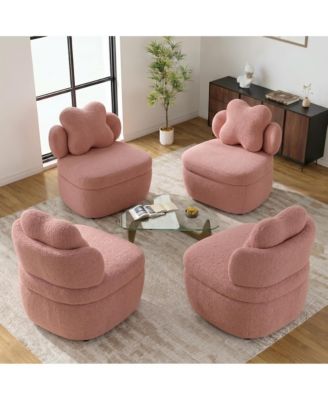 360degree(s) Rotating Accent Chair Set of 4,Teddy Velvet Armchair, Heart Back Upholstered Sofa with Hidden Storage, for Living Room Bedroom