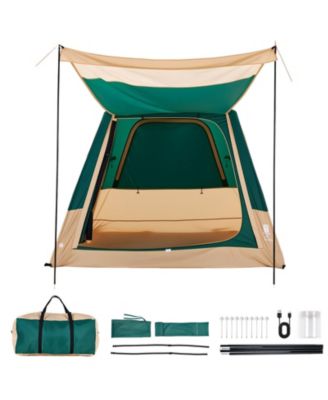 4-Person Green Inflatable Cabin Tent, Rechargeable Pump, TPU Tube, 5 Mesh Windows, Waterproof Portable with Carry Bag for Camping Hiking