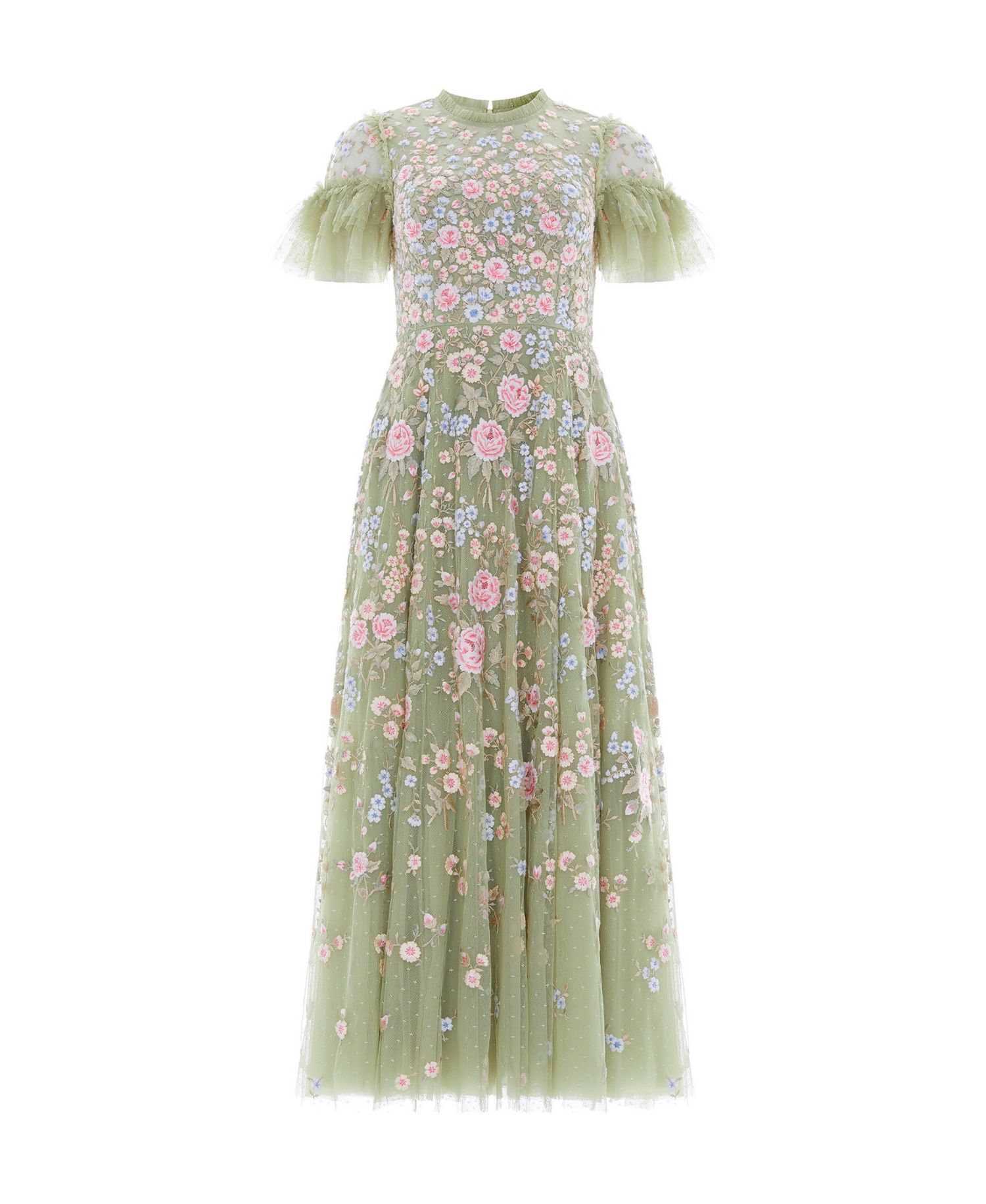 Women's Antoinettes Floral Short-Sleeve Tulle-Ruffle Gown