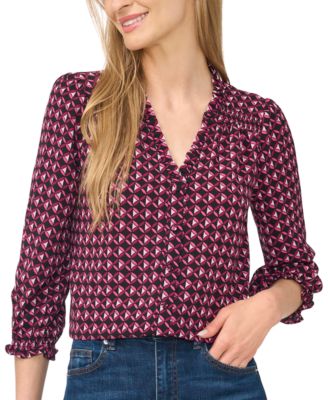 Women's 3/4-Sleeve V-Neck Button-Front Blouse
