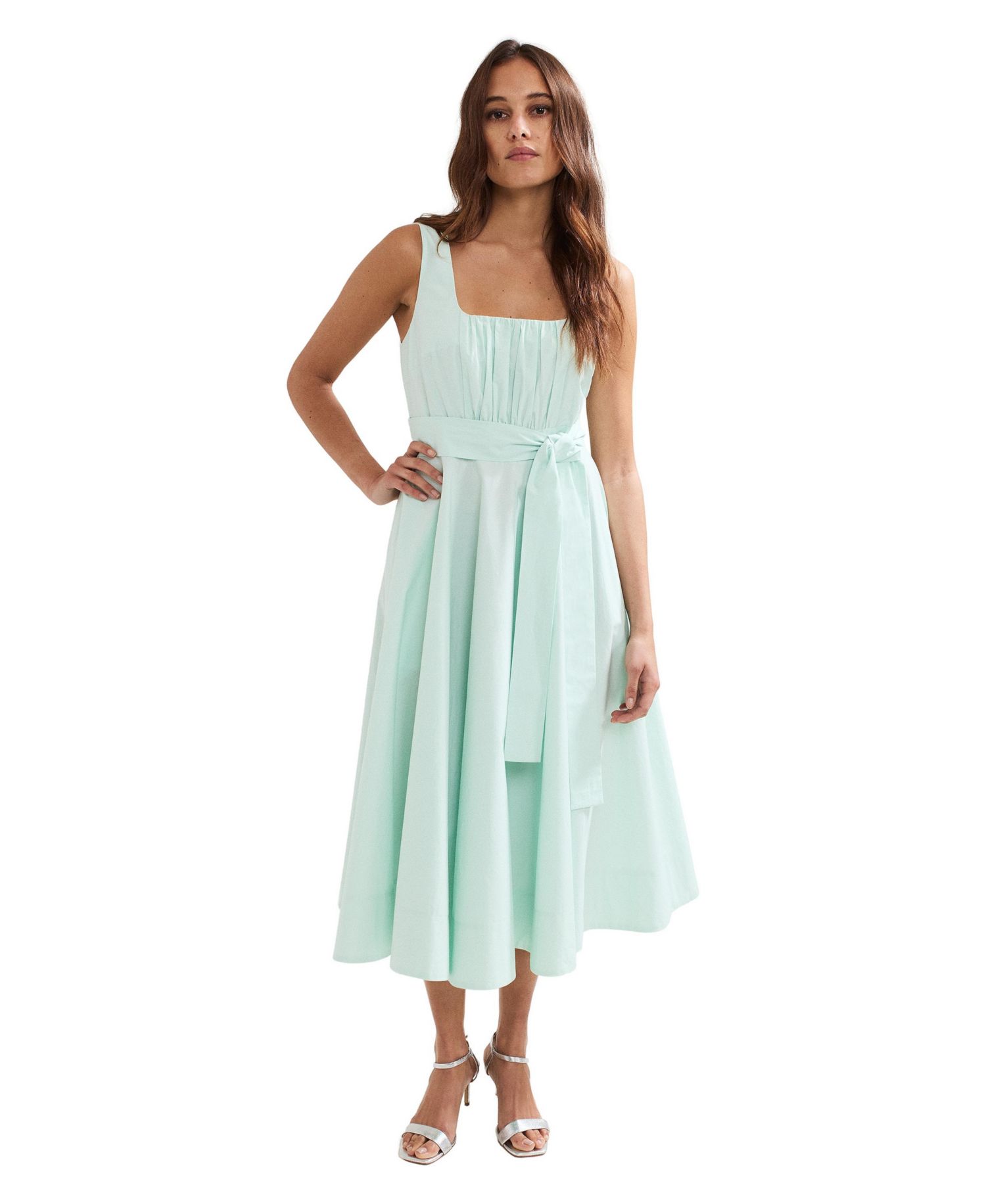 Women's Melinda Square Neck Tie Waist Midi Dress