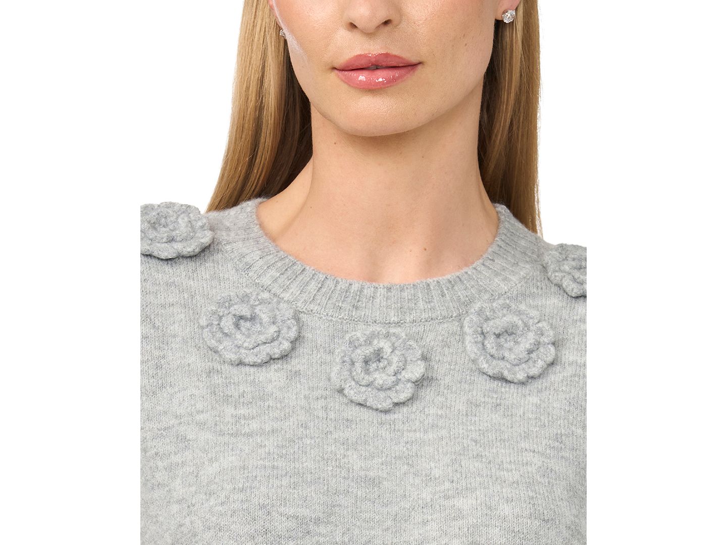 Женский свитер CeCe Short-Sleeve Crewneck Knit-Flower, цвет: Светлый меланжевый серый — фото 5