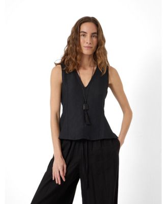 Women's Jose V-Neck Godet Sleeveless Linen-Blend Top