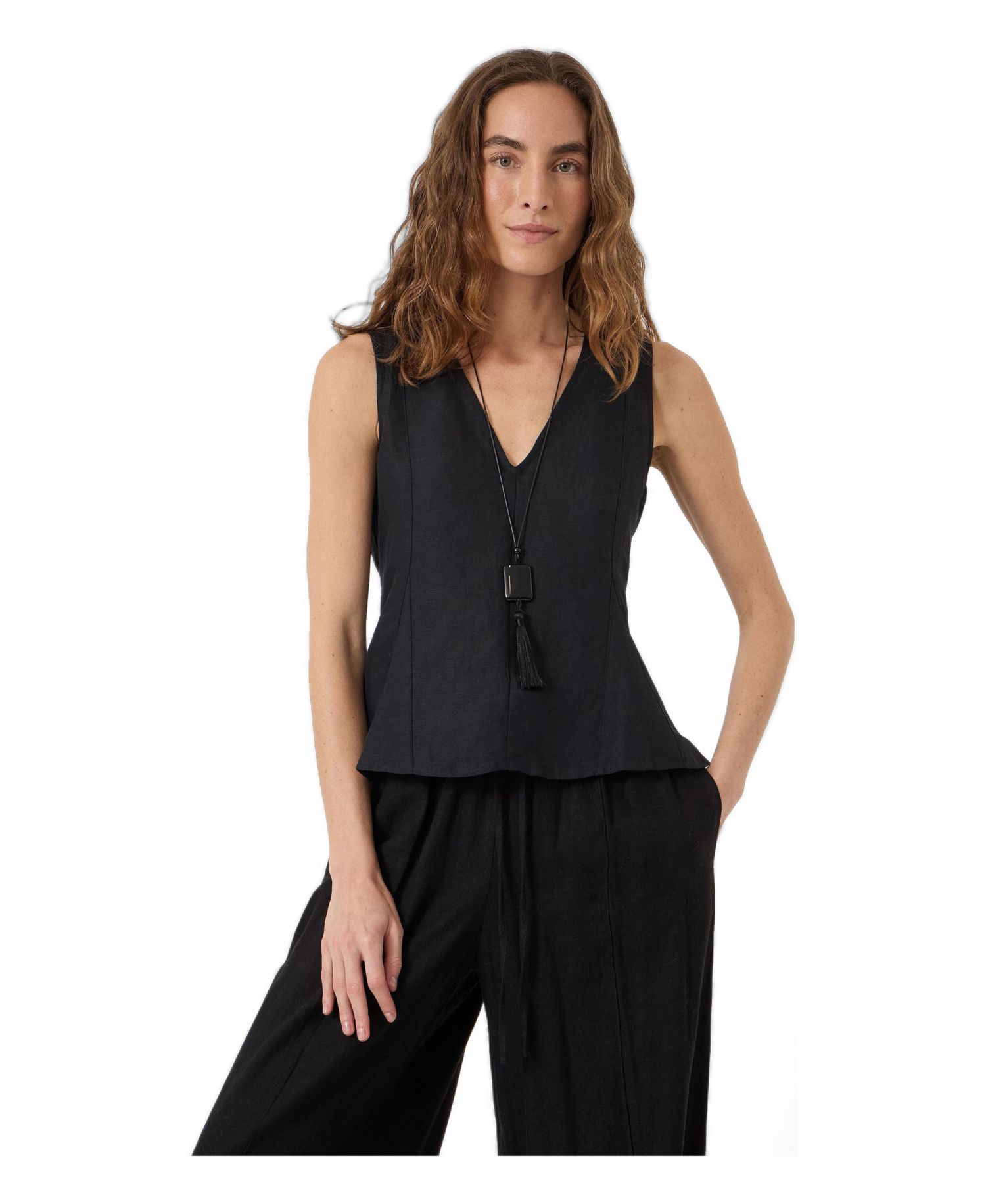 Women's Jose V-Neck Godet Sleeveless Linen-Blend Top