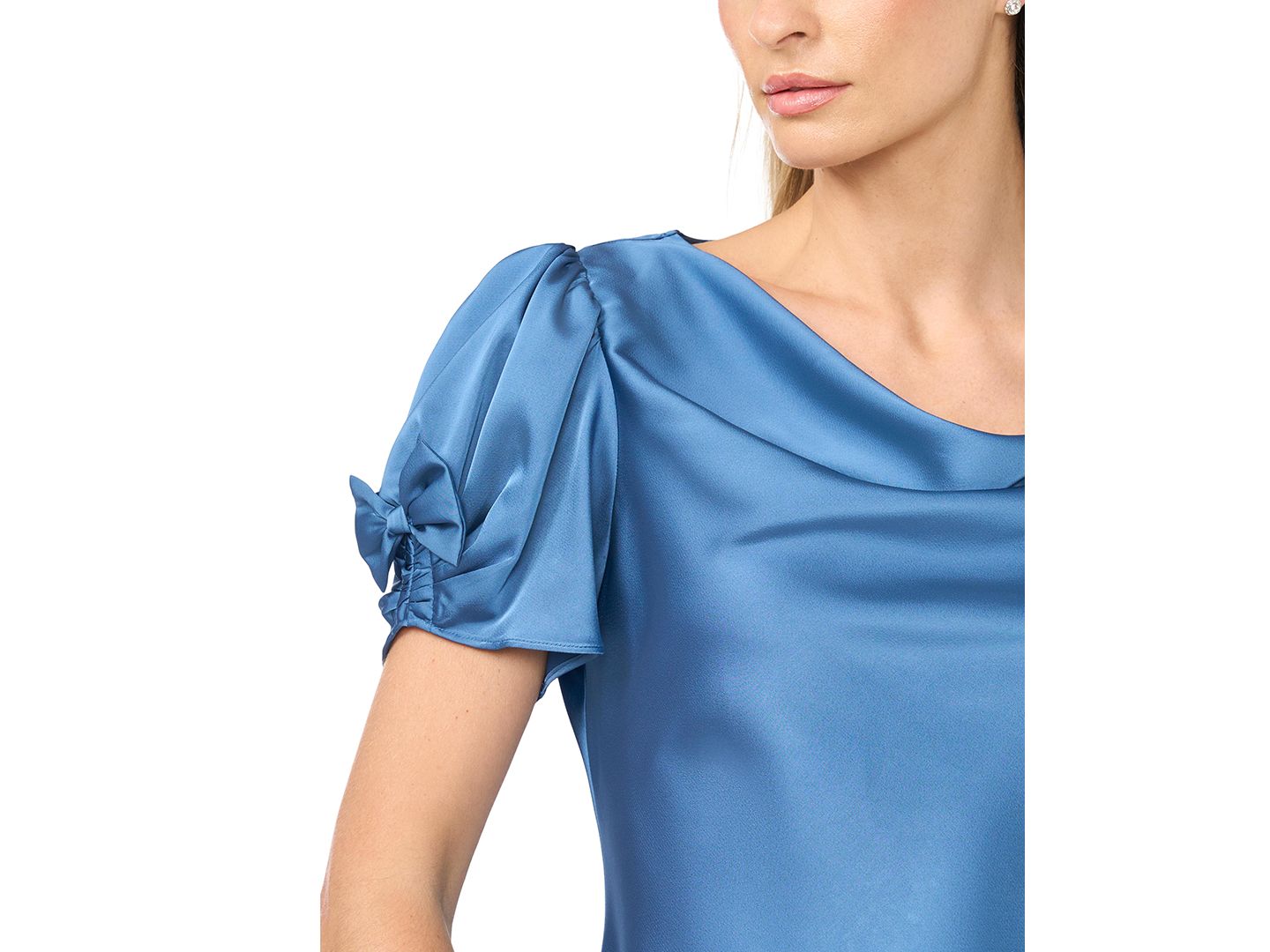 Женский топ CeCe Cowl Neck Bubble Short Sleeves Top, цвет: Синий мглистый — фото 3