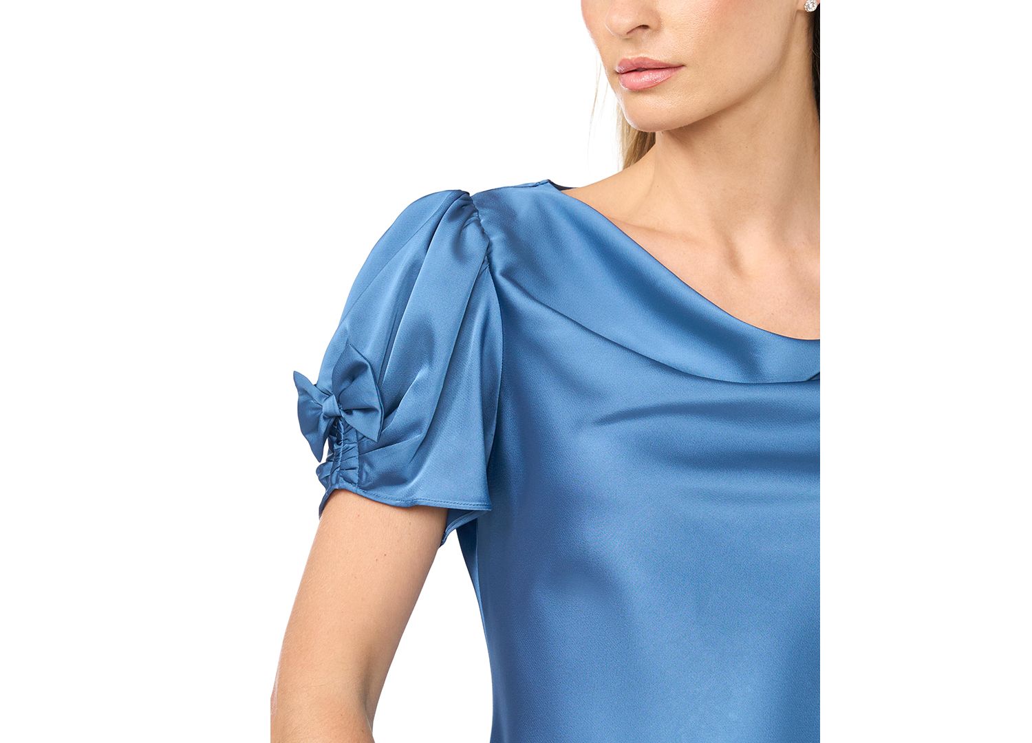 Women's Cowl Neck Bubble Short Sleeves Top