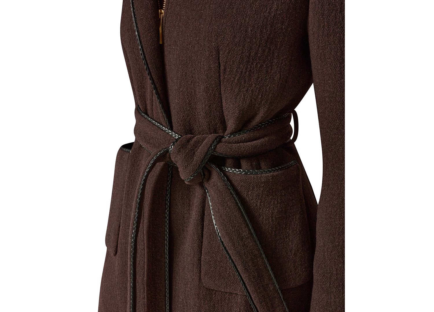 Women's Collarless Wool-Blend Pleather Trim Coat