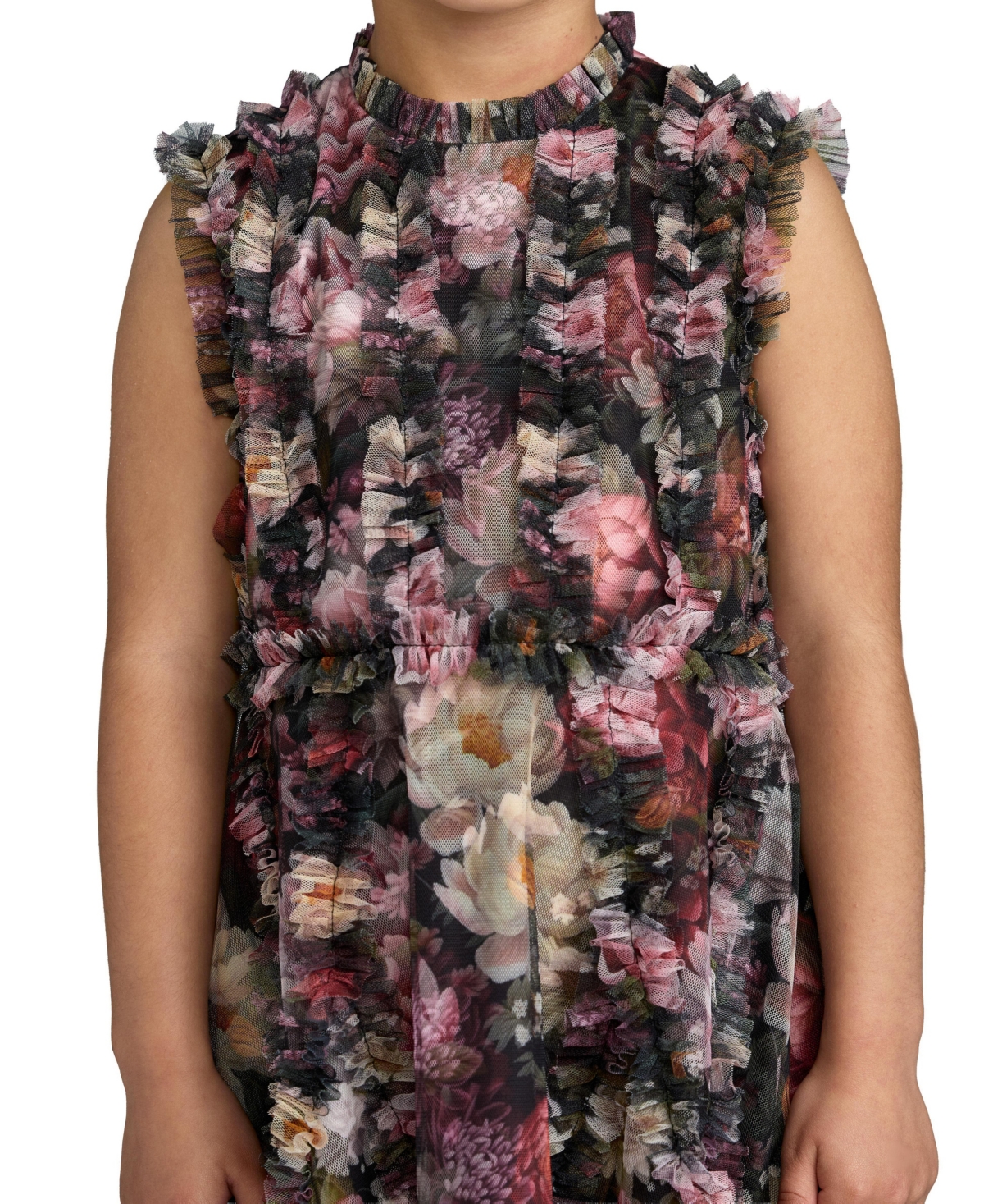 Mac Duggal Girls 2-14 Sleeveless Mesh Ruffle High Neck Dress