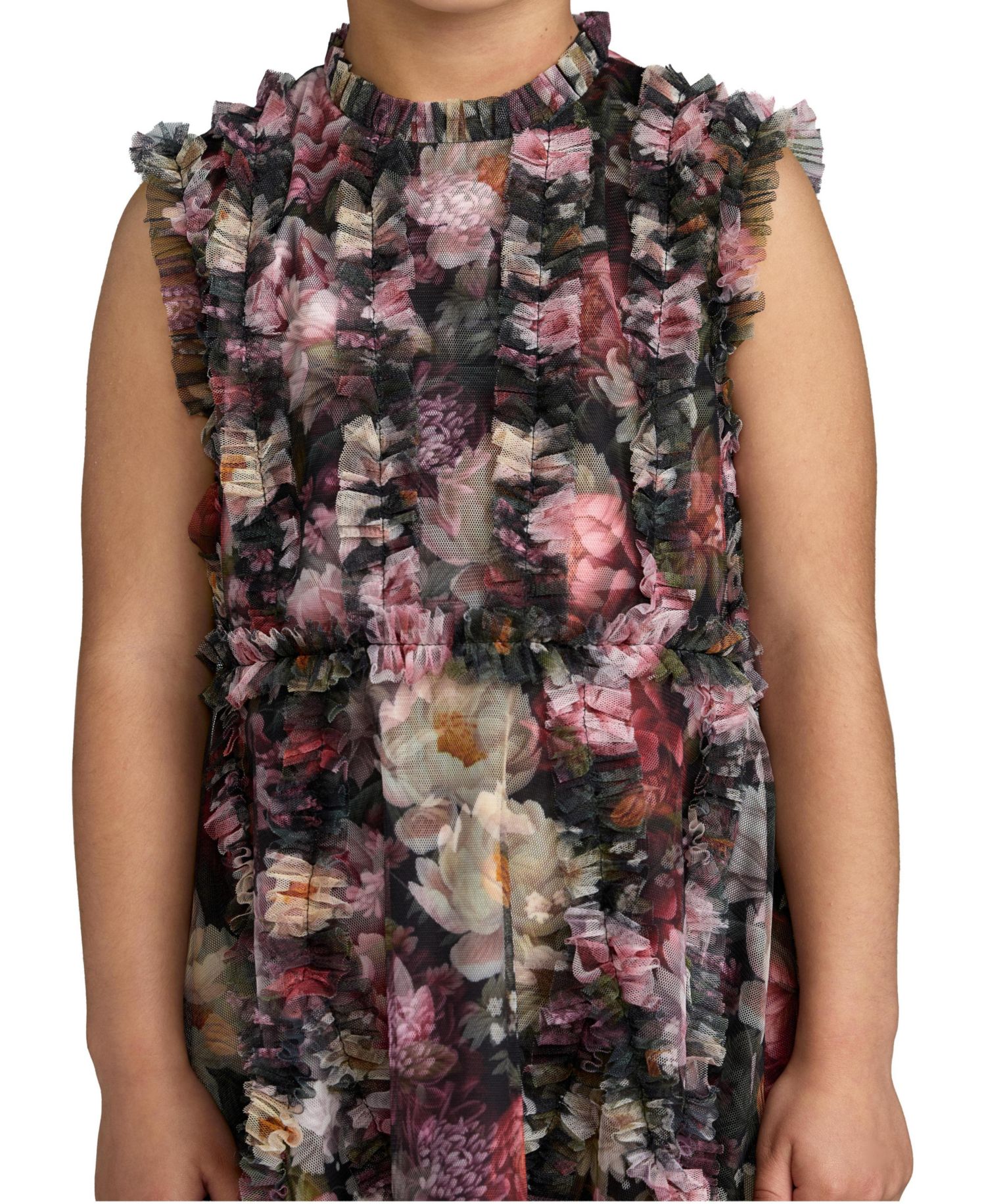 Big Girls 2-14 Sleeveless Mesh Ruffle High Neck Dress