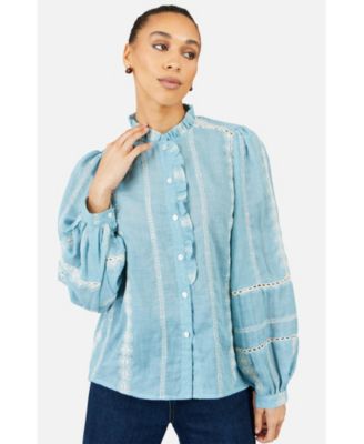 Women's Long-Sleeve Button-Up Mandarin Collar Blouse