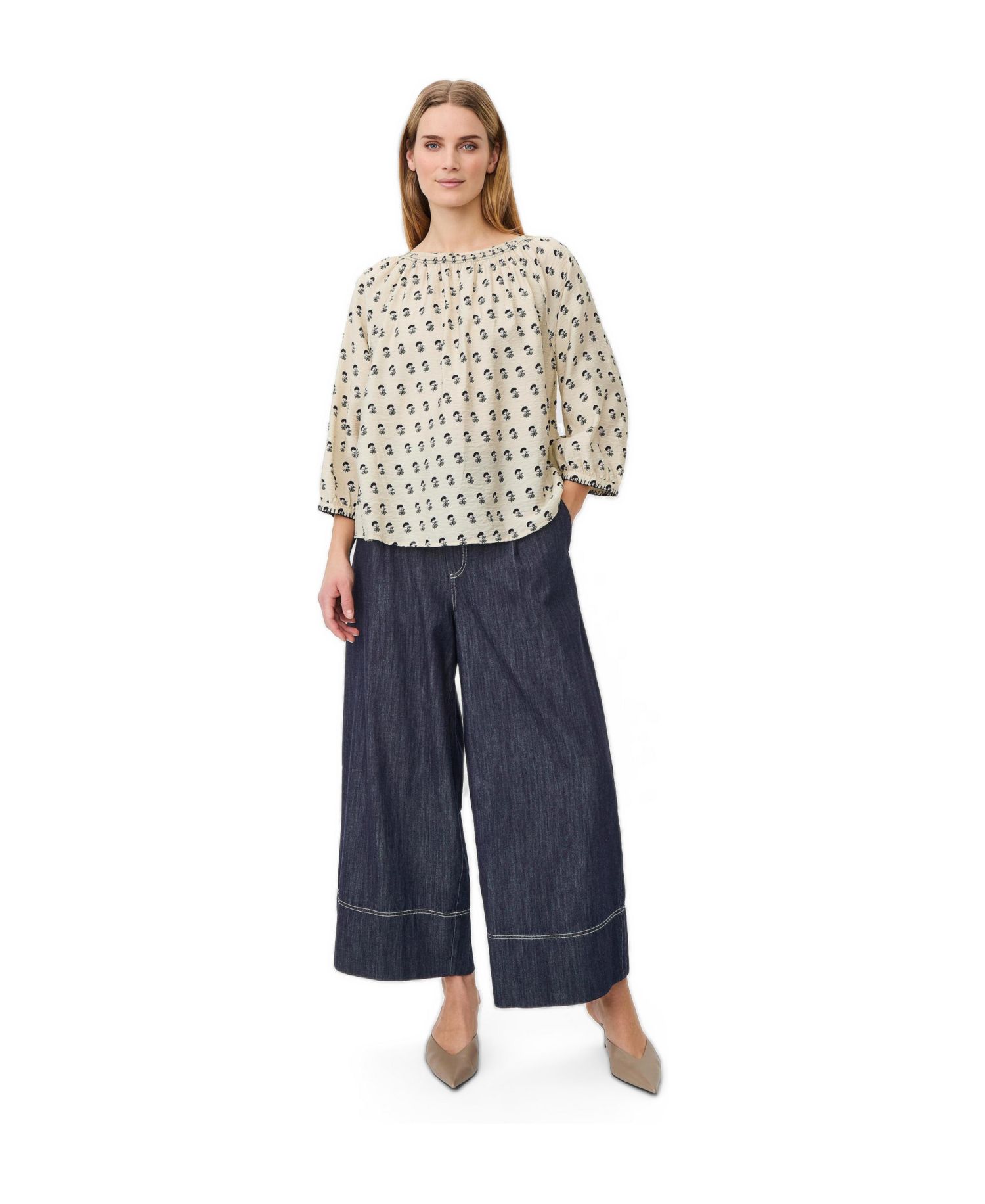Women's 3/4-Sleeve Boat Neck Floral-Print Blouse