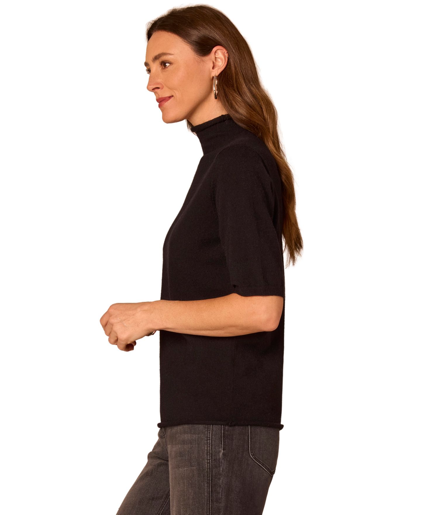 Женский свитер Democracy Petite Short-Sleeve Mock-Neck, цвет: Чёрный — фото 3