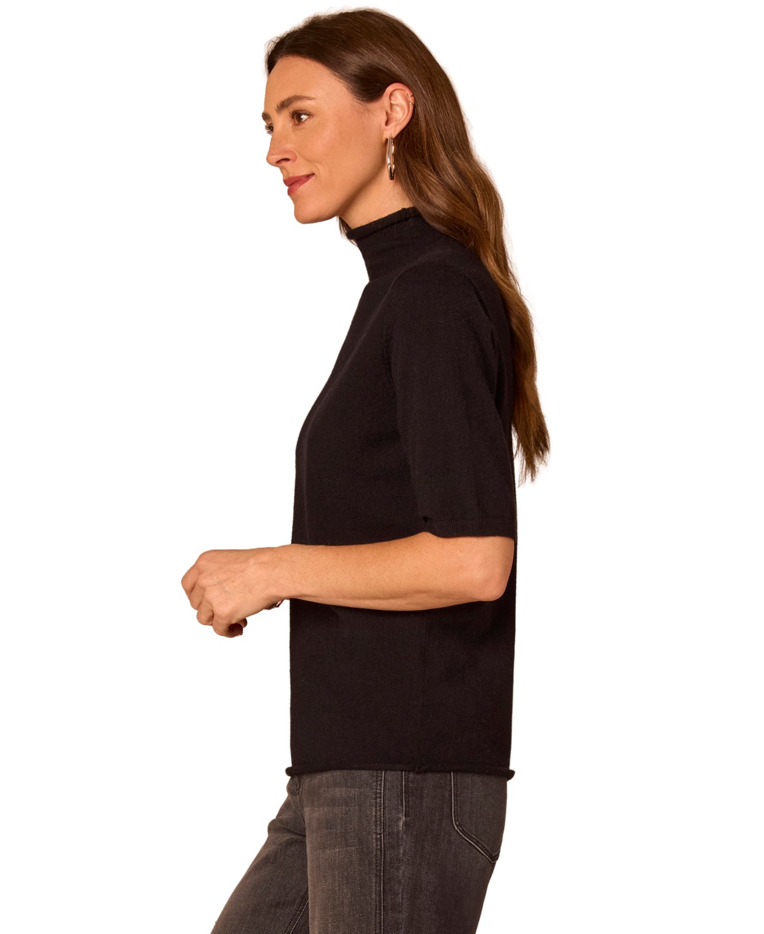 Petite Short-Sleeve Mock-Neck Sweater