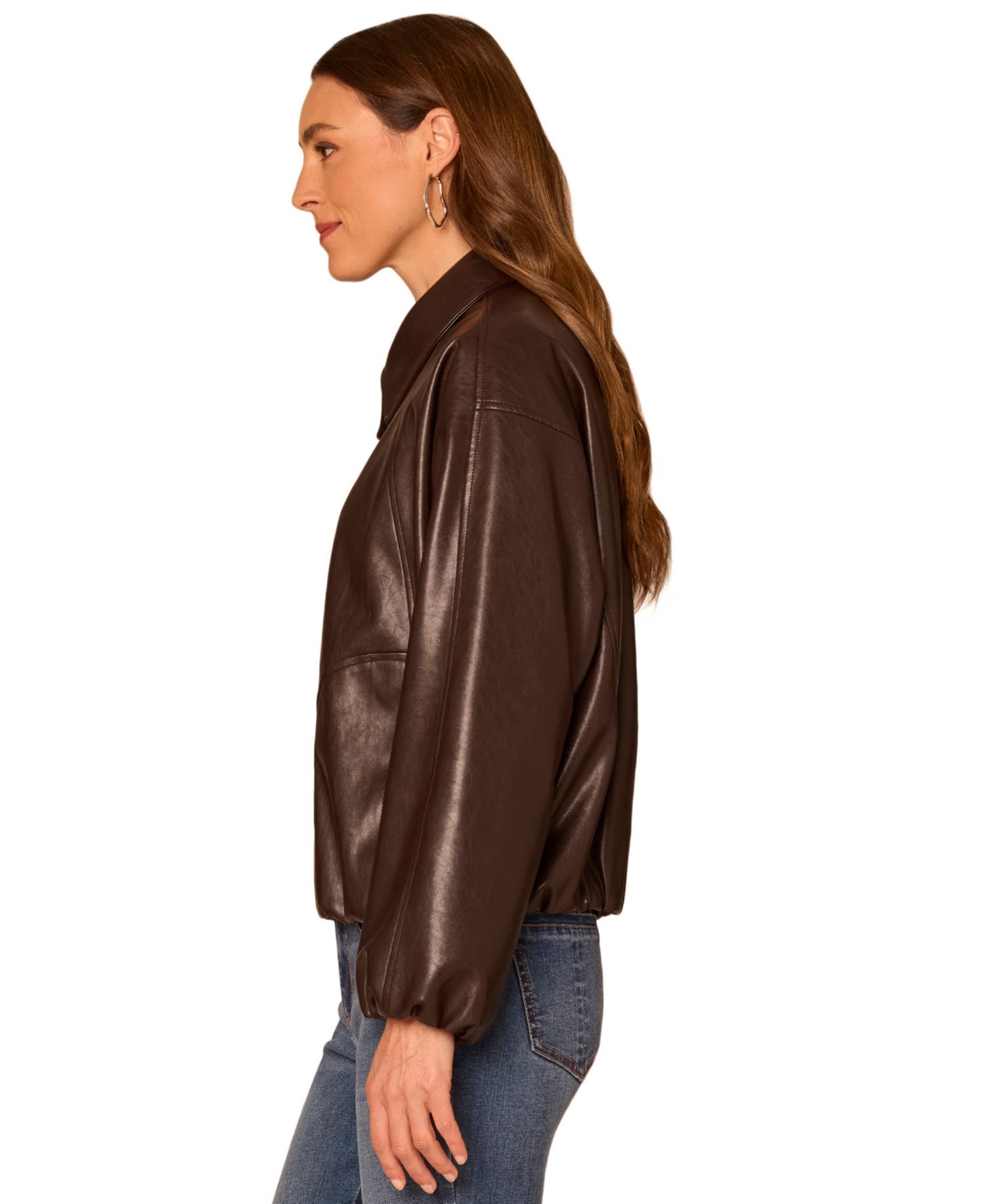 Petite Faux Leather Blouson-Sleeve Raglan Bomber Jacket