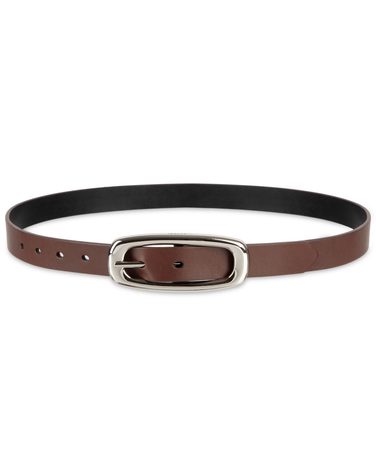 Skinny Oval Shaped Center Bar Buckle Reversible Dress Belt