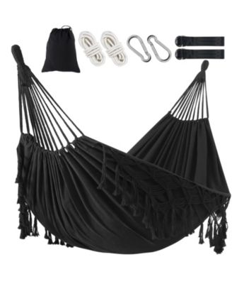 Brazilian Style Double Hammock With Fringe 2 Person Indoor Outdoor Relaxation Easy Setup Carry Bag