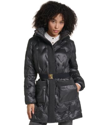 Women's Hooded Quilted Belted Puffer Coat