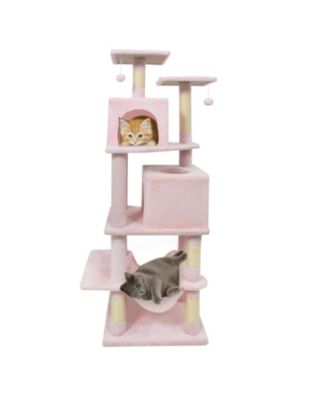 Wide-Base 57 Inch Cat Tower with Swinging Cat Hammock