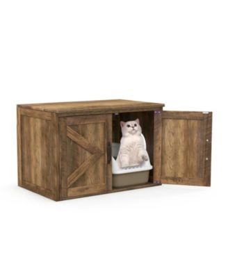 Flip-Top Hidden Cat Litter Box Enclosure with Double Barn Doors and Removable Divider