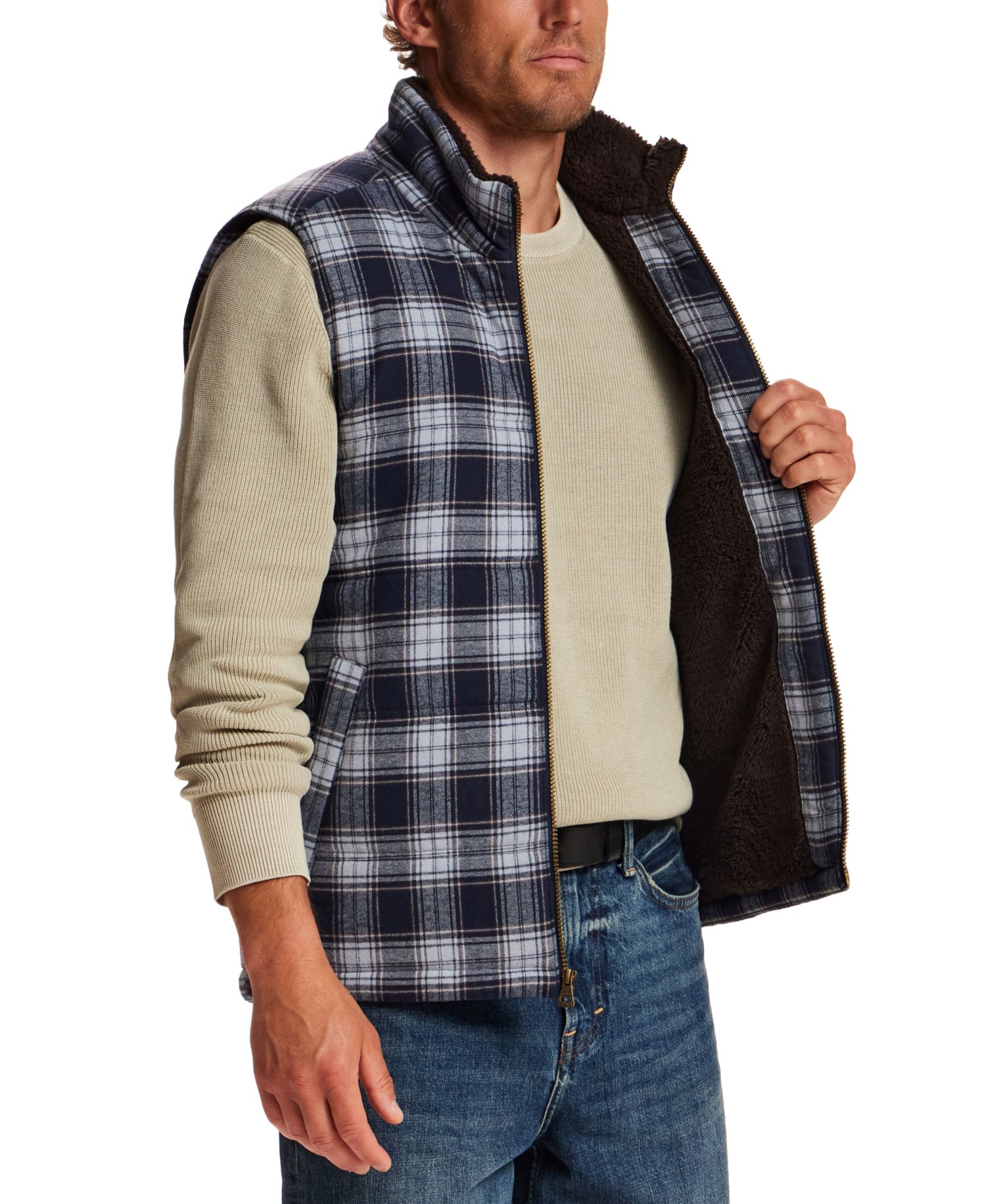 Men's Sherpa Plaid Flannel Vest
