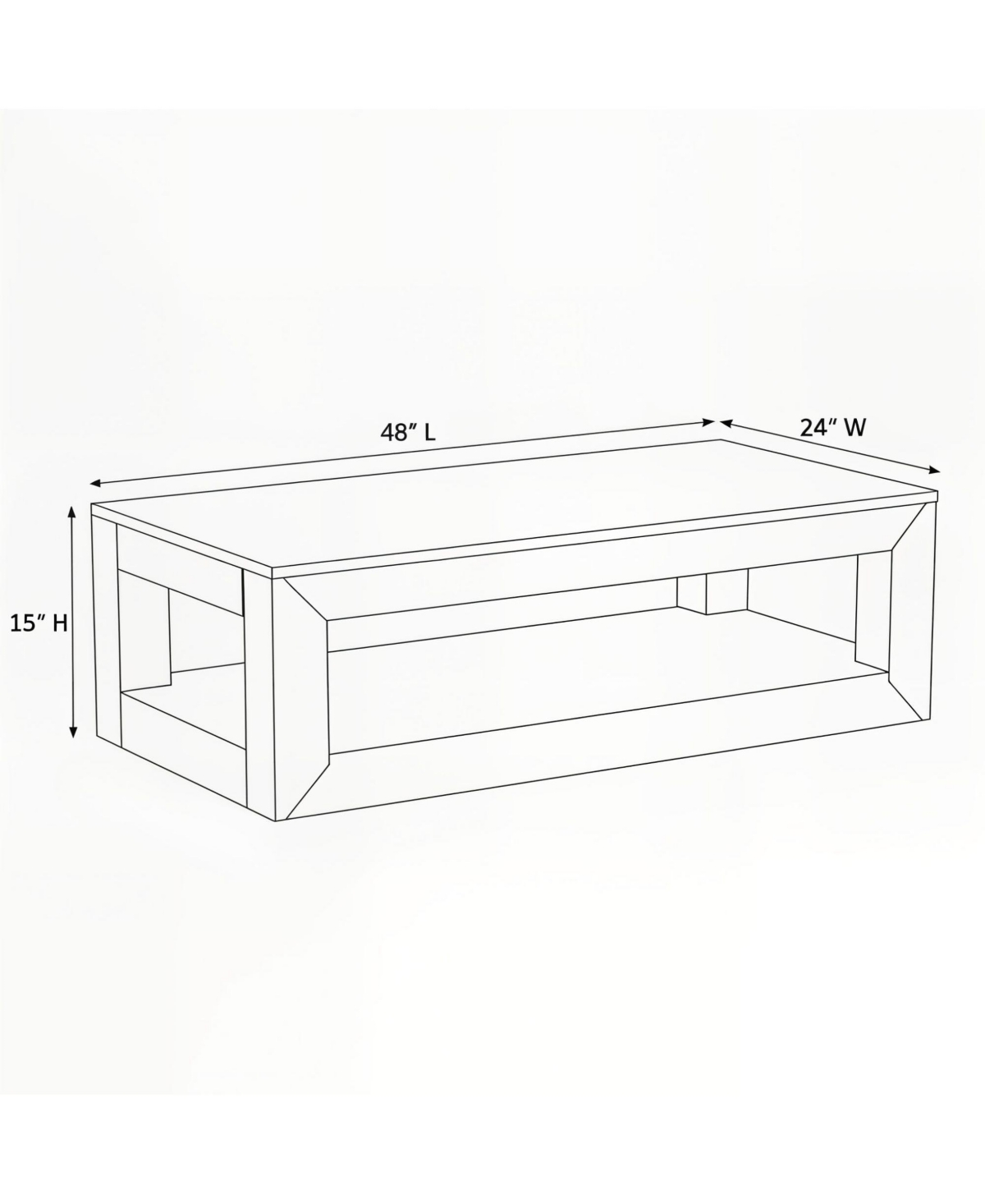 Sunset Living Furniture Modern Rectangular Coffee Table with Bottom Shelf