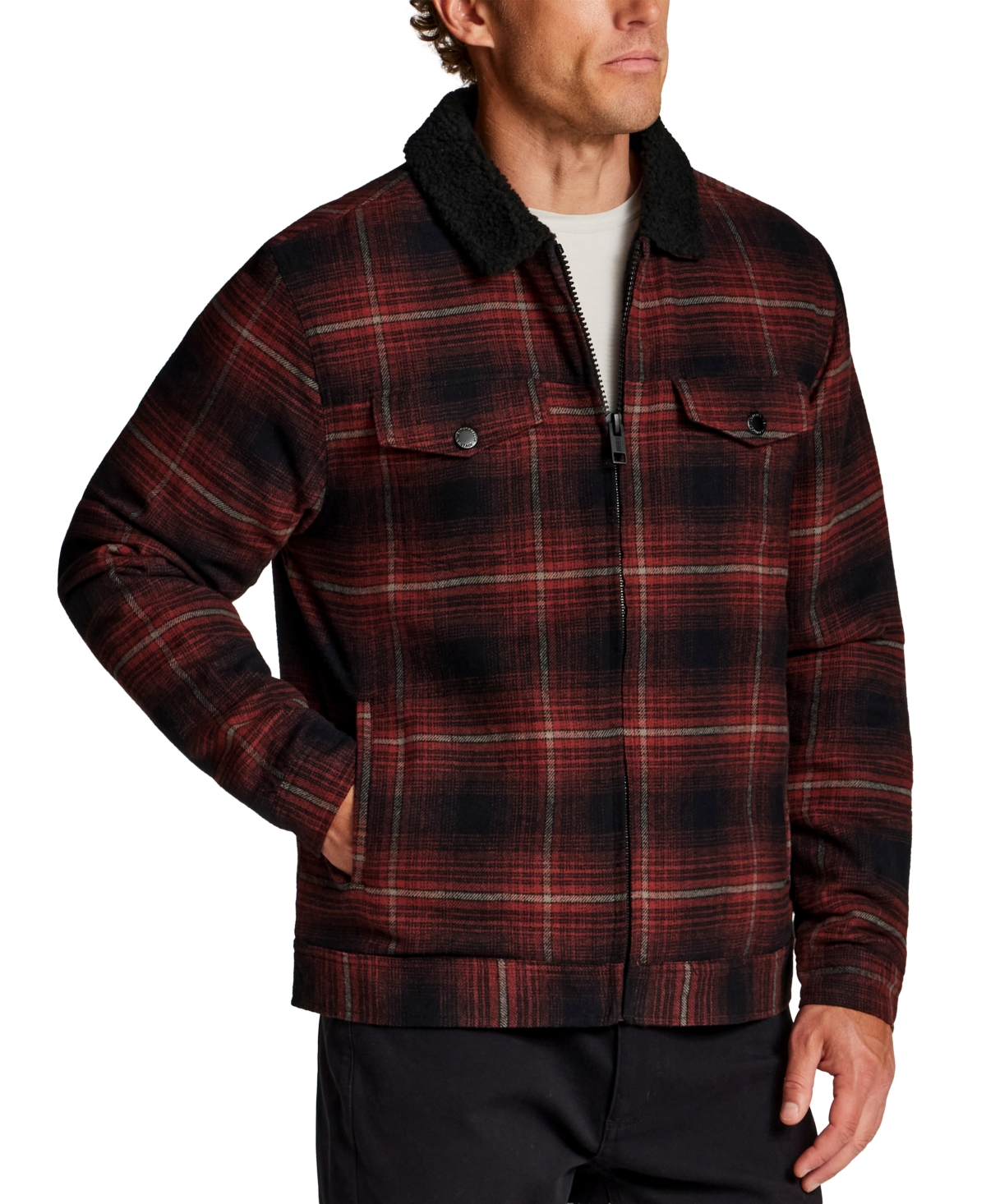 Weatherproof Vintage Men's Berber Lined Flannel Trucker Jacket