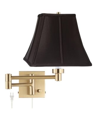 Swing Arm Wall Lamp Warm Antique Brass Plug-In Light Fixture Square Shade Bedroom Living Room Reading
