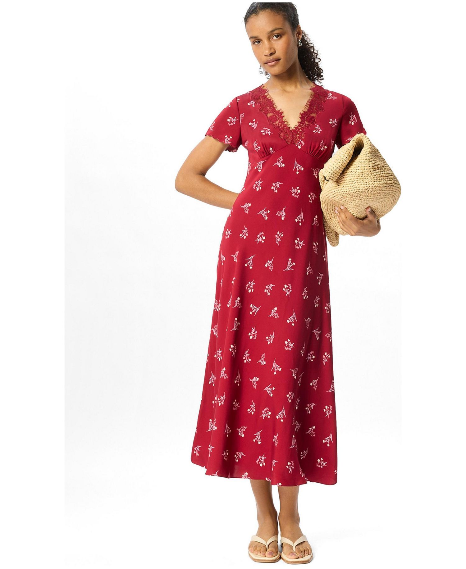 Women's Floral A-Line V-Neck Midi Dress