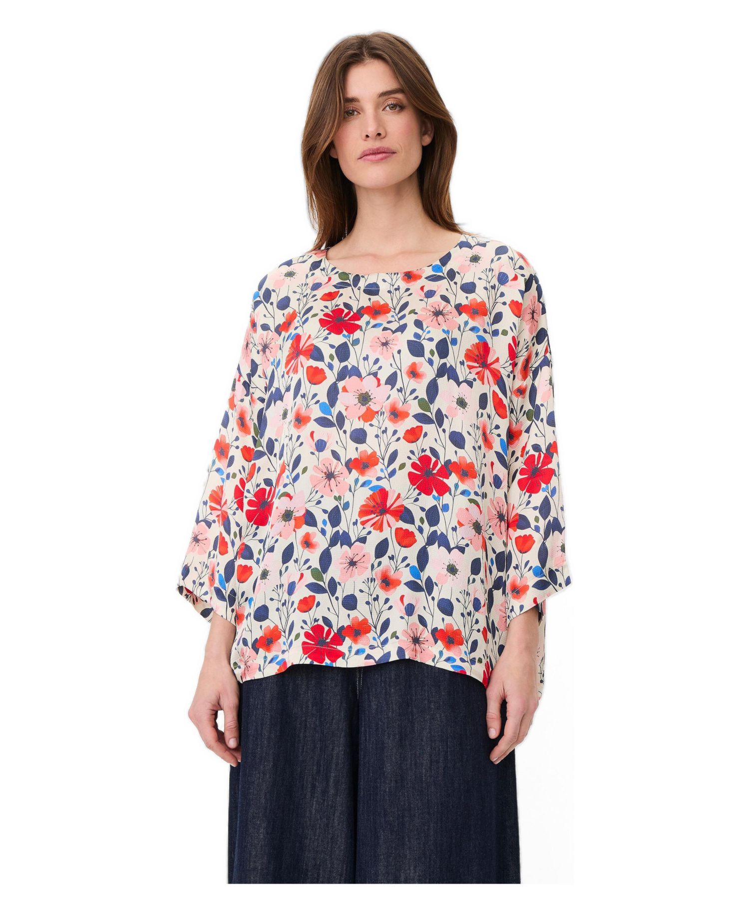 Women's Floral 3/4-Sleeve Relaxed Tunic Blouse