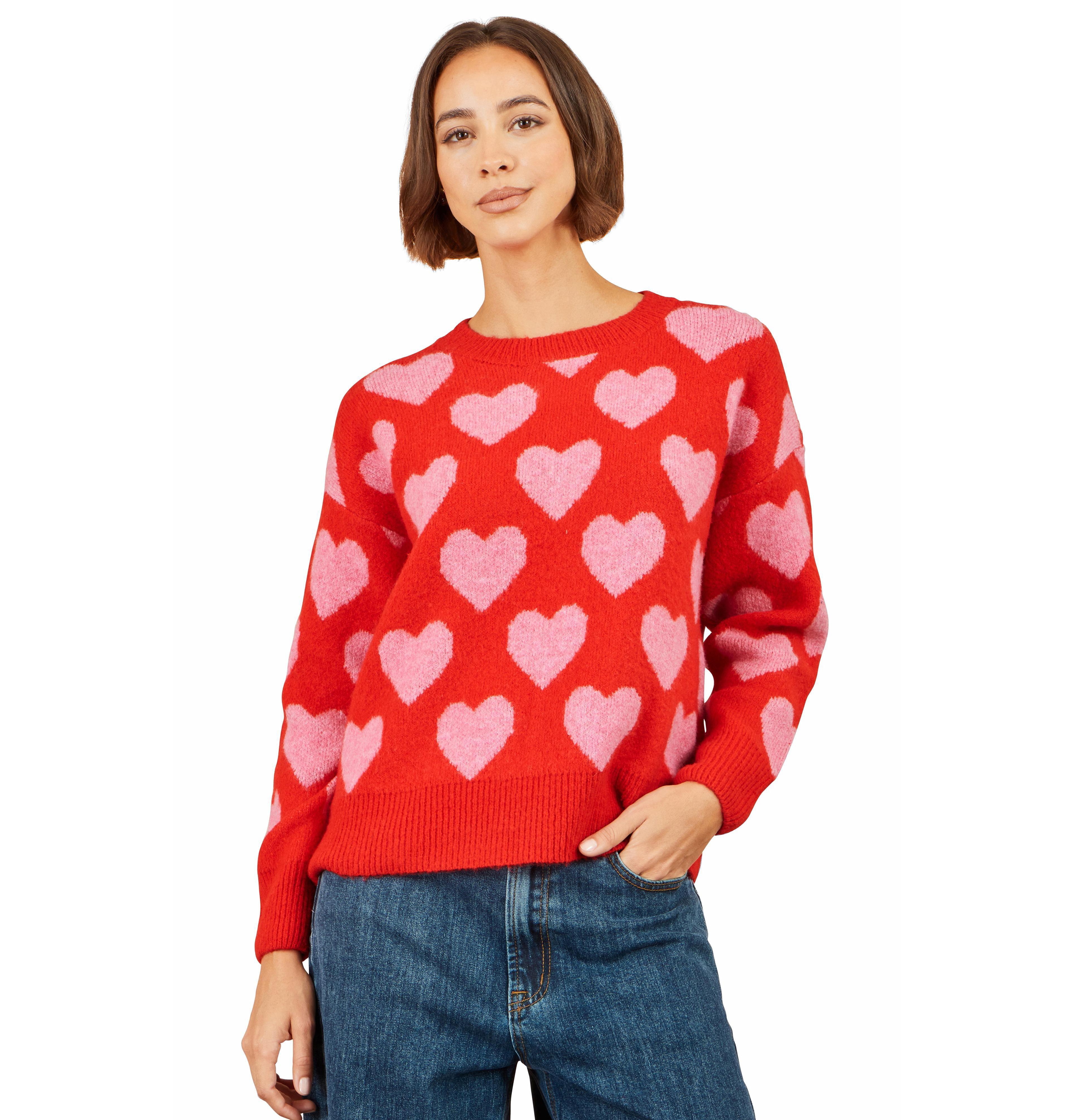 Yumi Women's Heart Intarsia Relaxed Jumper