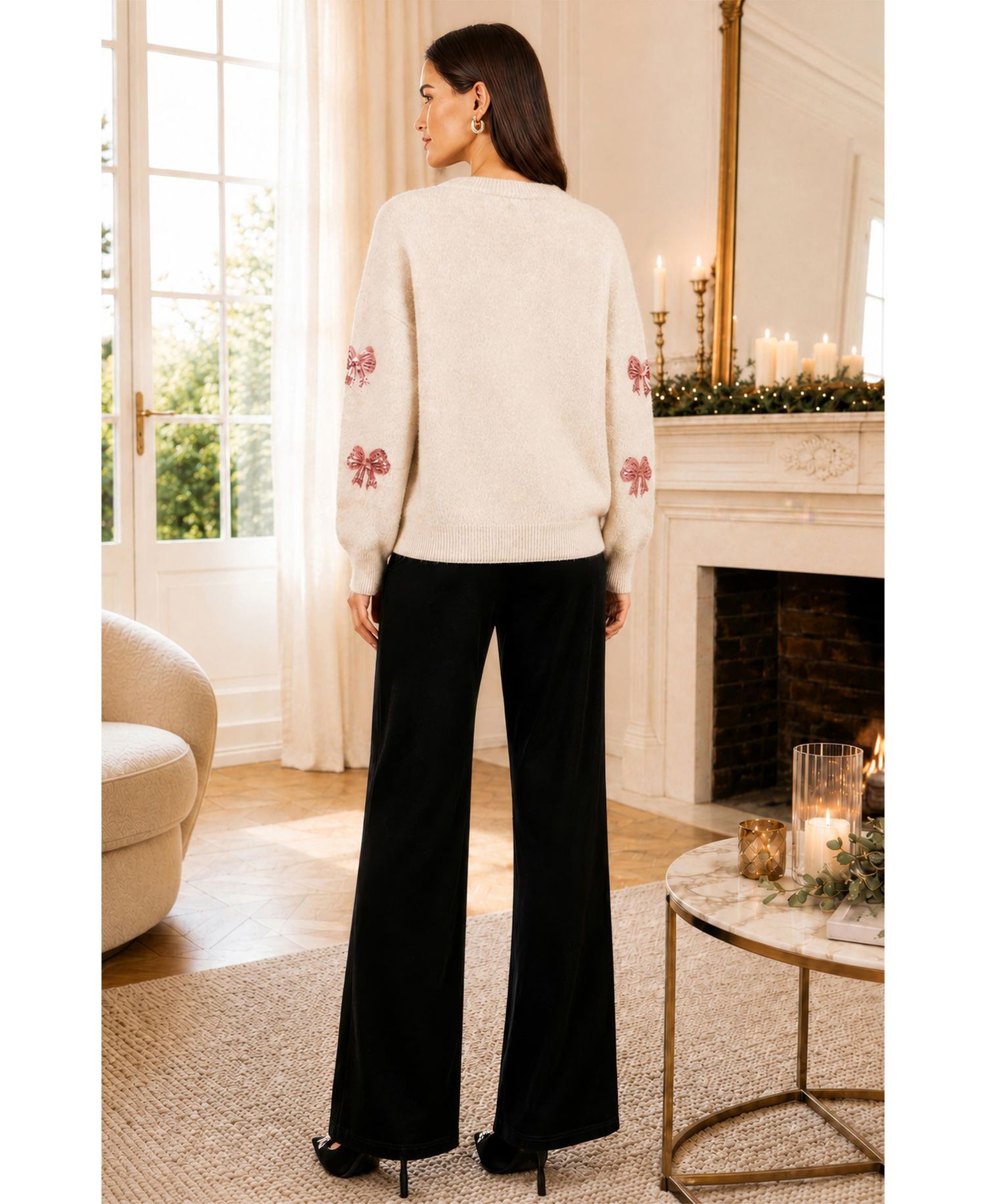 Women's Relaxed Sequin Bow Sweater