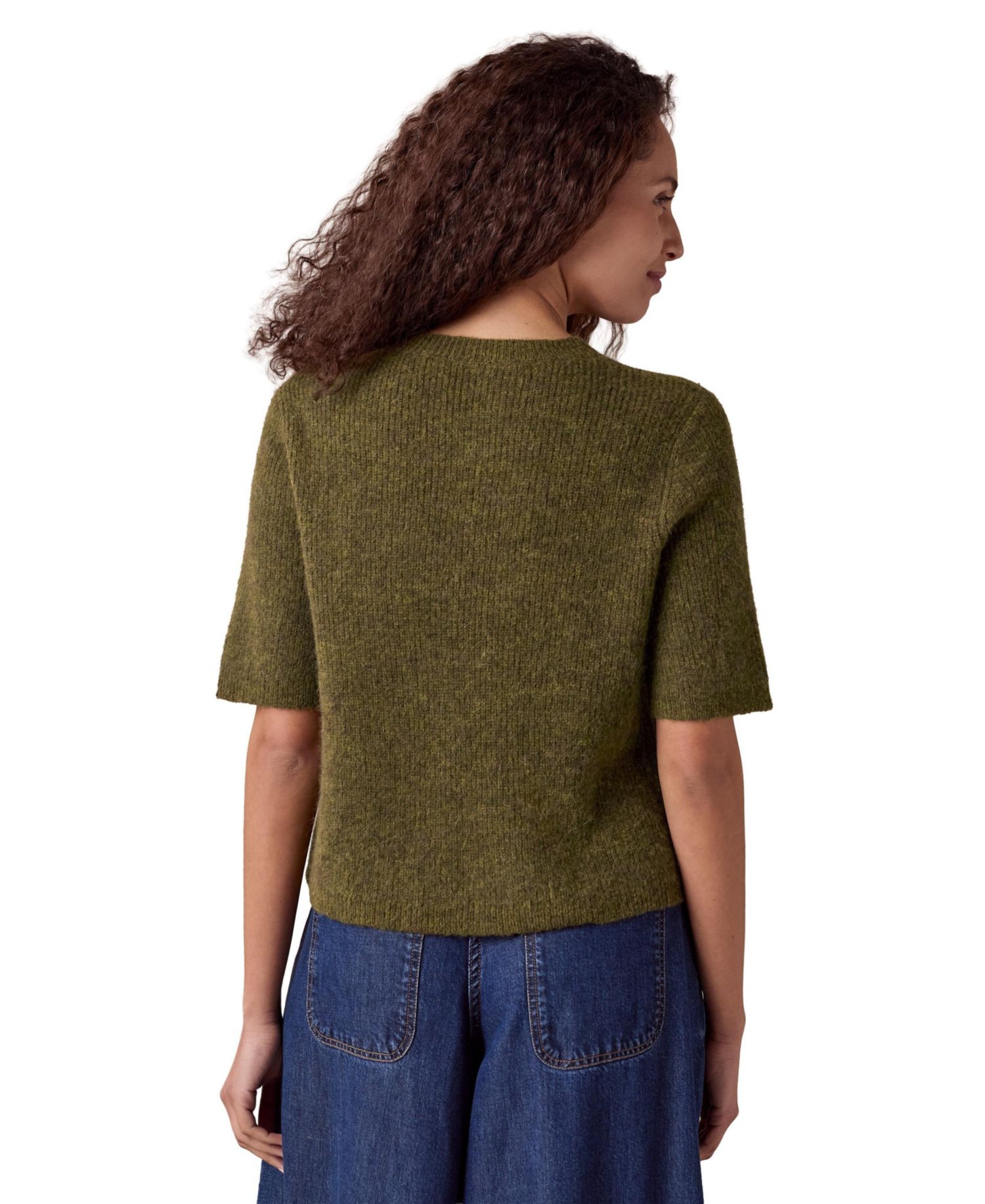 Women's Alpaca-Blend Ribbed Short-Sleeve Cardigan