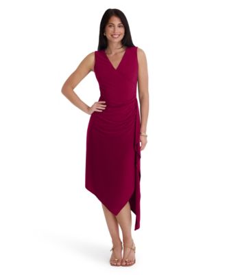 Women's V-Neck Ruched Asymmetrical Midi Dress