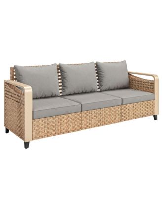 Rat Wicker Sofa with Cushions 3-Seater,
