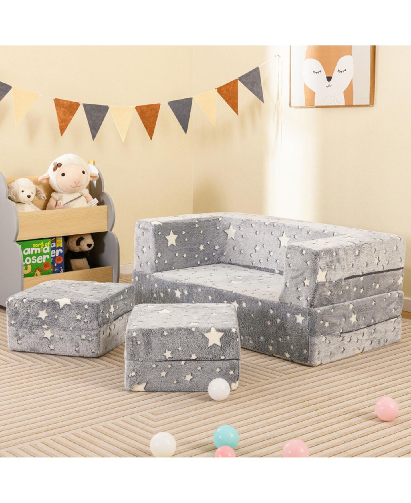 Детская игрушка HONGGE Modular 2-Seater Flannel Play Couch, Ages 3+, цвет: Серый с принтом — фото 2