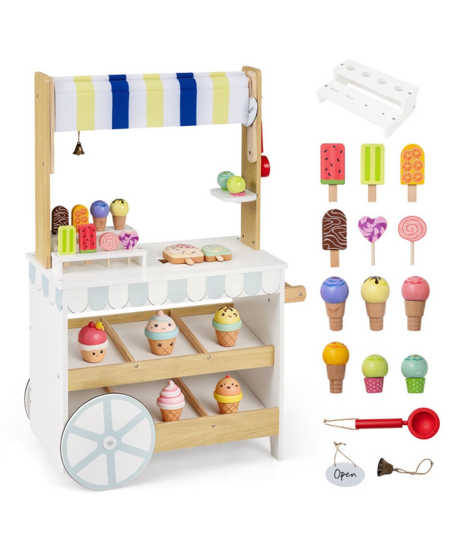 Детский игровой набор HONGGE 2-in-1 Wooden Ice Cream Cart and Grocery Store Playset for Kids, цвет: Белый — фото 9