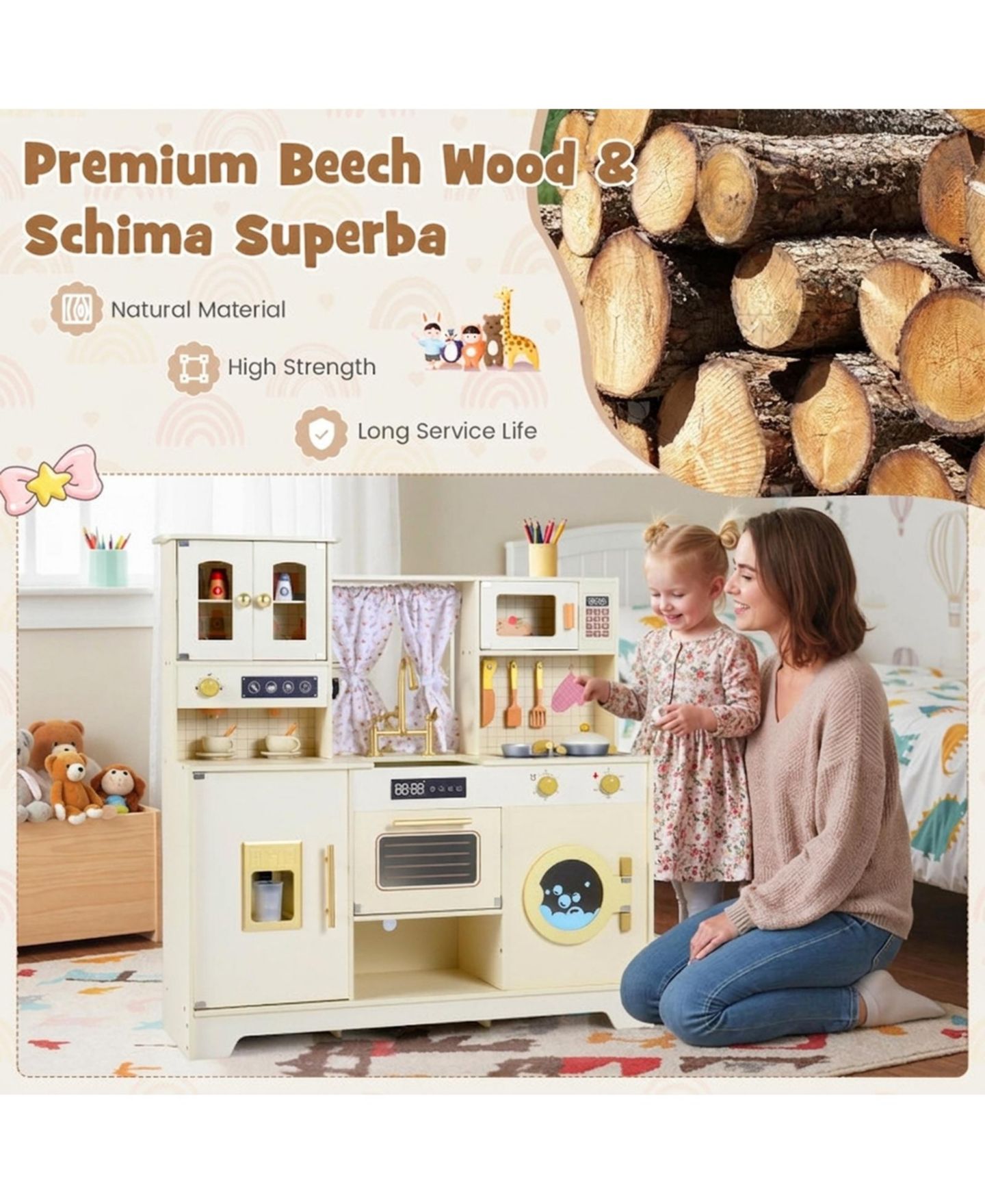 Детские игрушки HONGGE Clicking Knobs 14-Piece Play Kitchen, Ages 3+, цвет: Тёплый бежевый — фото 8