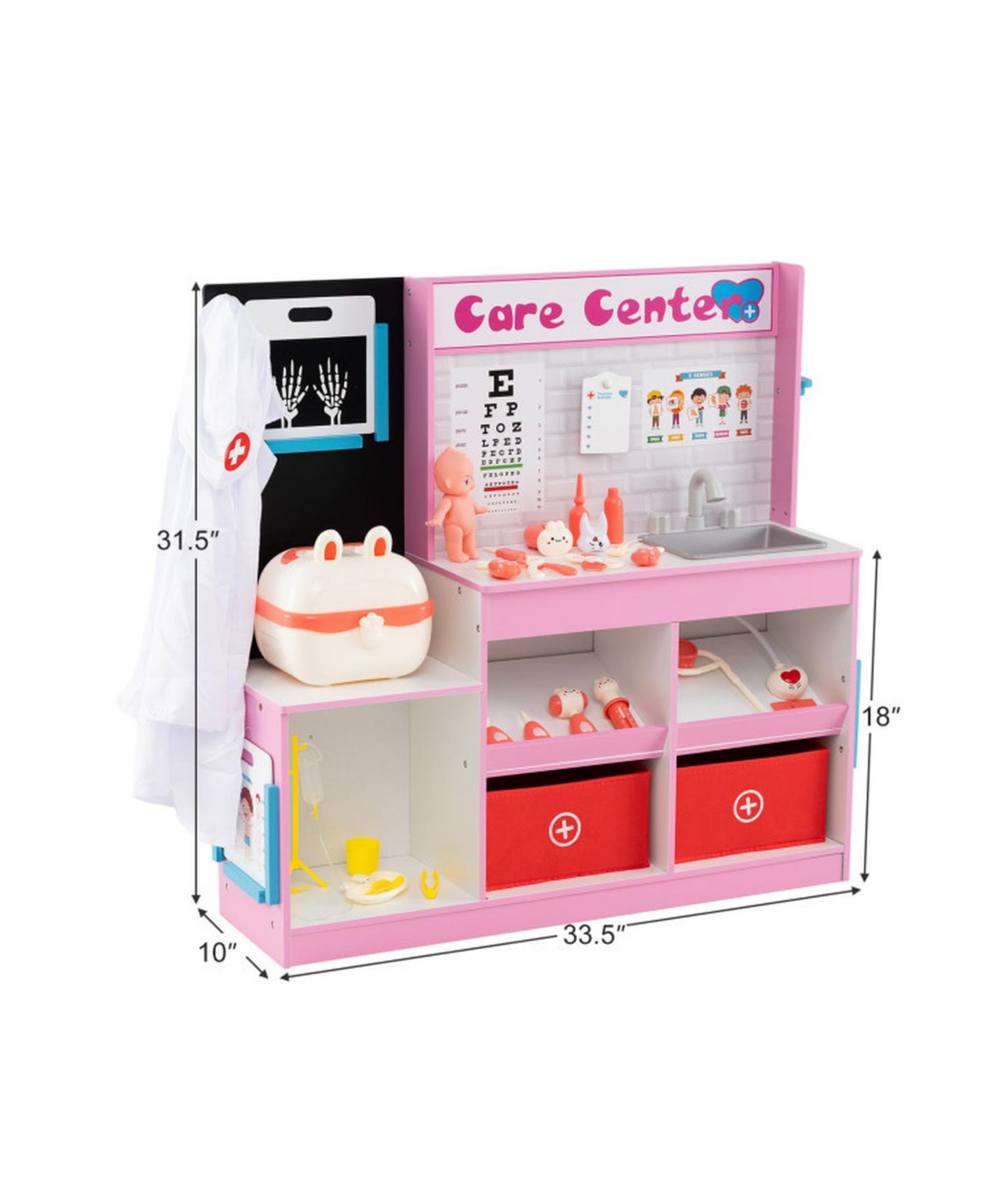 Детский игровой набор HONGGE Kids Wooden Medical Center Play Set with Examination Region, цвет: Мягкий розовый — фото 3