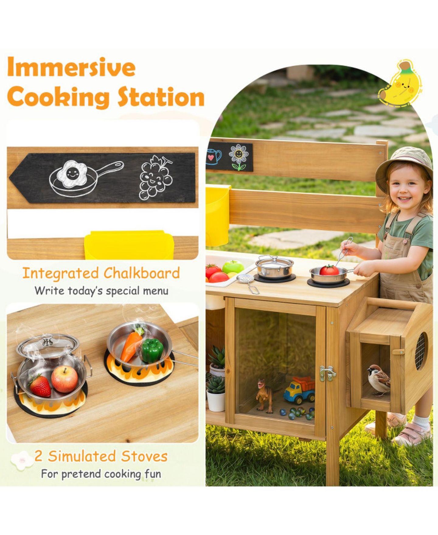 Детские игрушки HONGGE Detachable Bird Cage 7-Piece Mud Kitchen, Ages 3+, цвет: Натуральный — фото 7