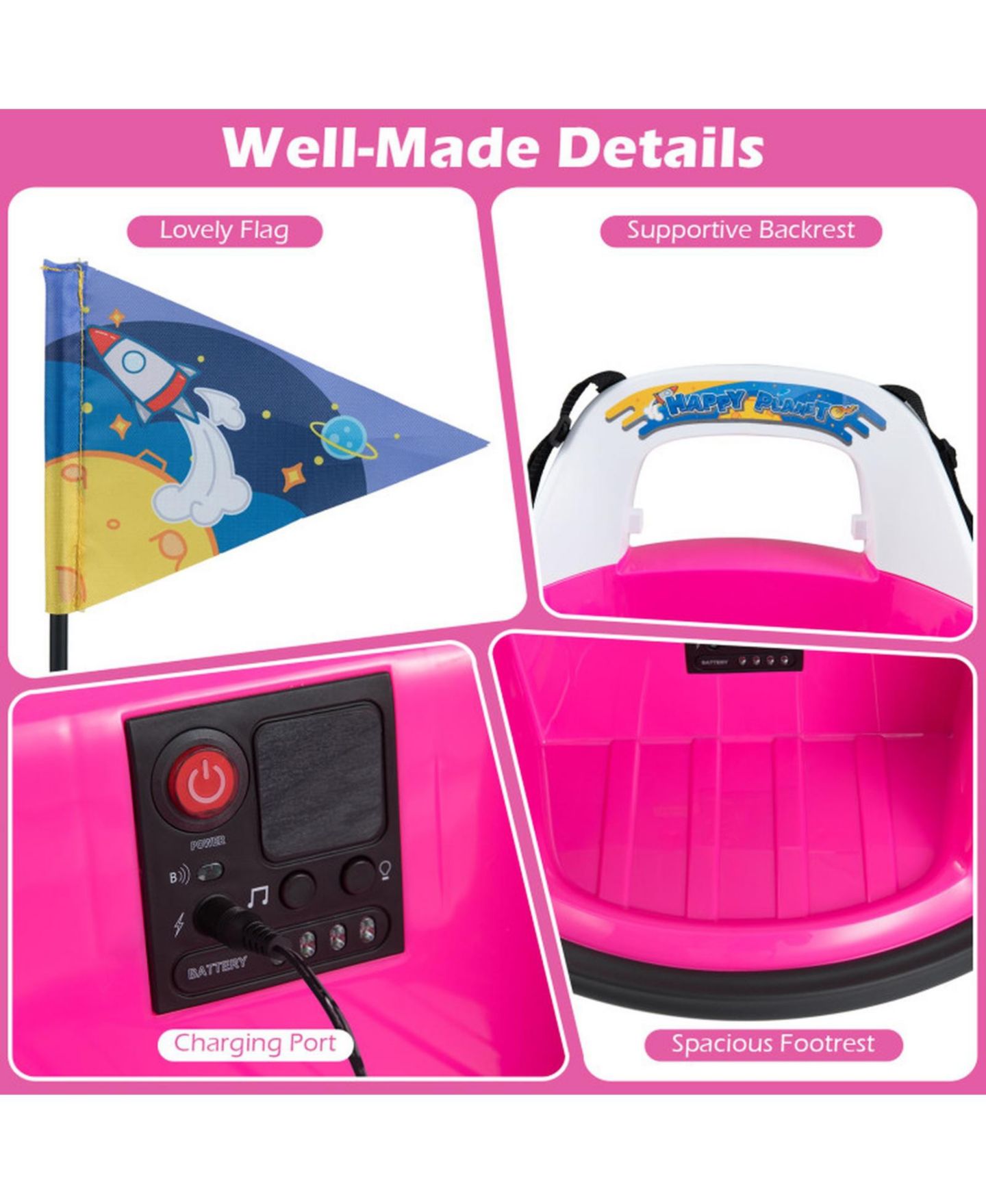 Детская игрушка HONGGE 12V Kids Ride On Bumper Car with Dual Joystick Control and Remote Control, Ages 18 Months+, цвет: Розовый — фото 4
