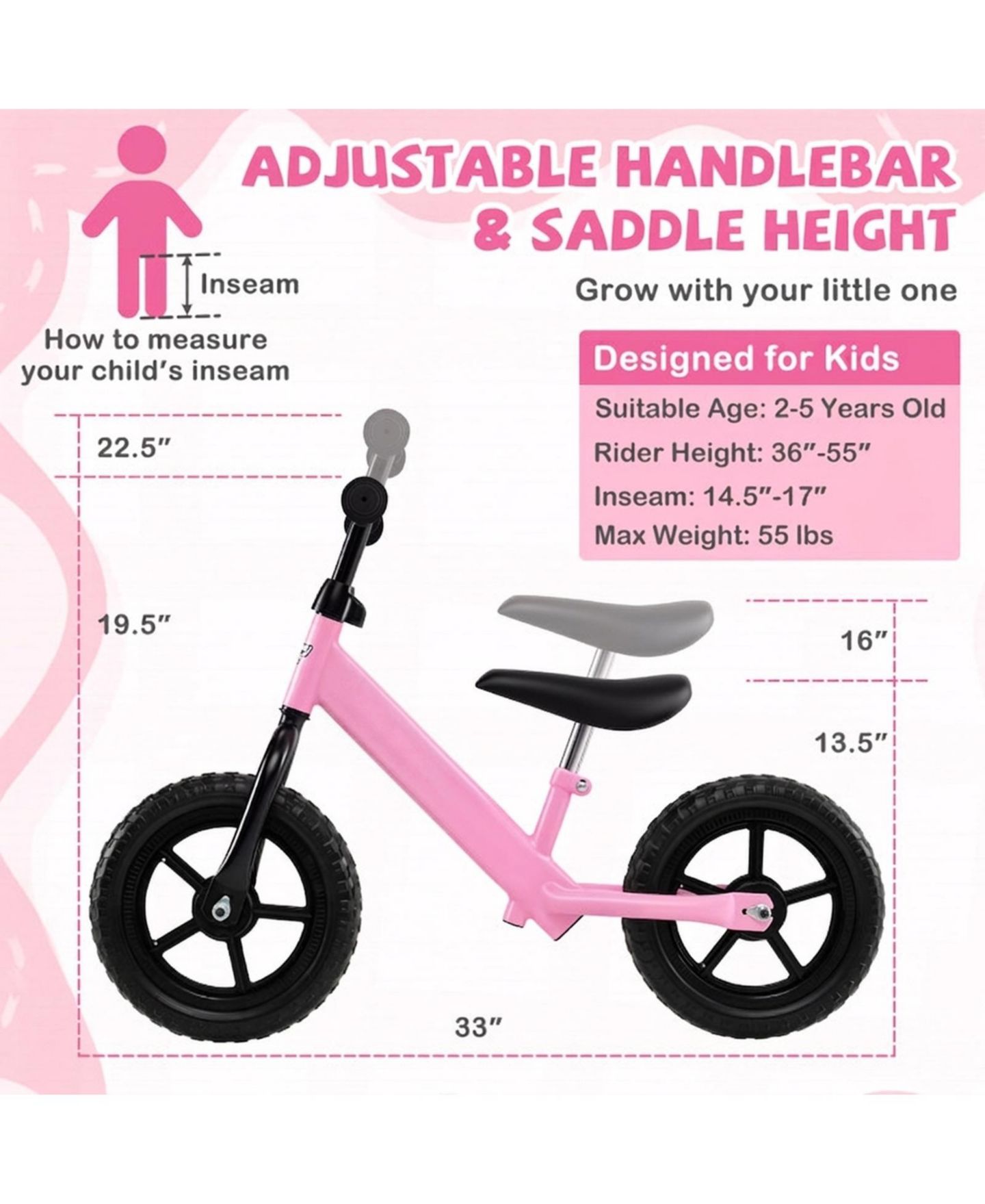 Детская игрушка HONGGE Lightweight Toddler Balance Bike with 11-Inch Foam Tires, цвет: Розовый — фото 3