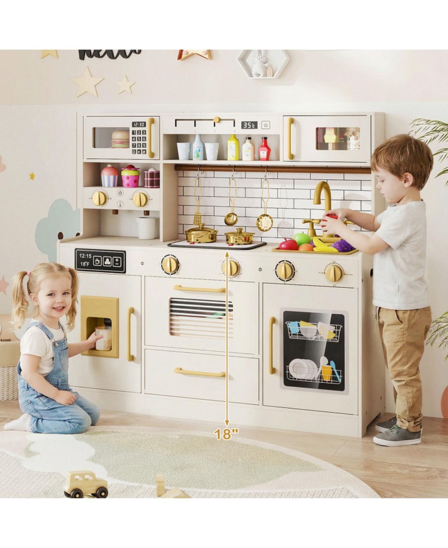 Детский игровой набор HONGGE Sound-and-Light Stoves Water Dispenser 11-Piece Playset, Ages 3+, цвет: Натуральный — фото 10