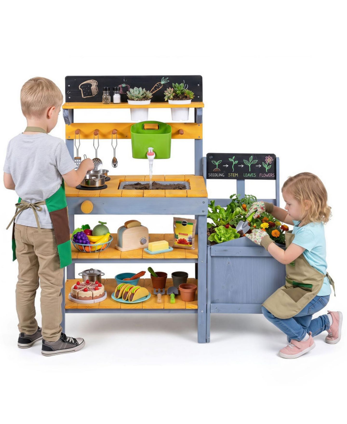 Детские игрушки HONGGE Running Water 9-Piece Mud Kitchen, Ages 3+, цвет: Жёлтый — фото 10