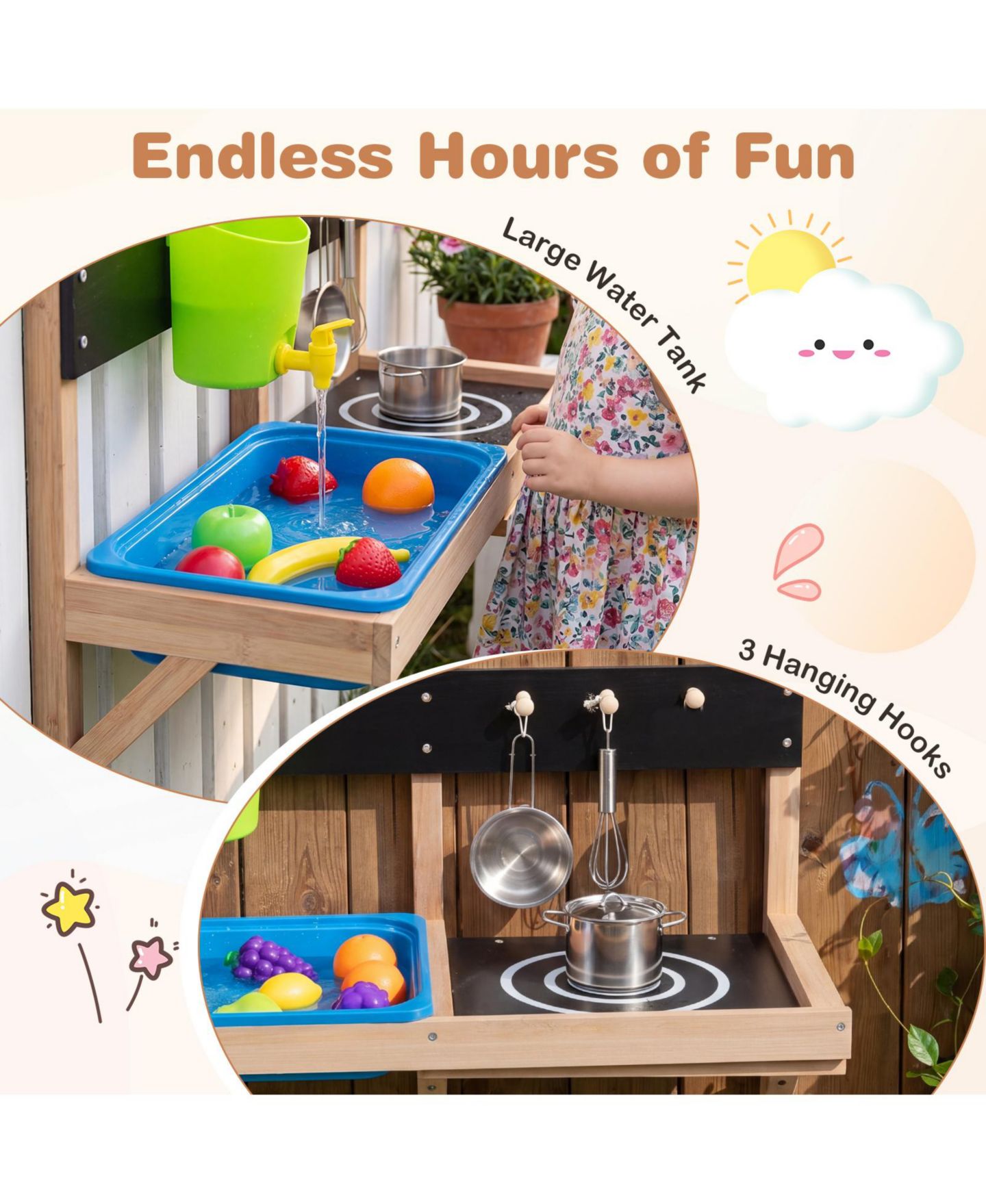 Детская игрушка Gymax Outdoor Wall Mounted Mud Kitchen for Kids Wooden Play Kitchen with Sink Faucet, цвет: Синий — фото 7