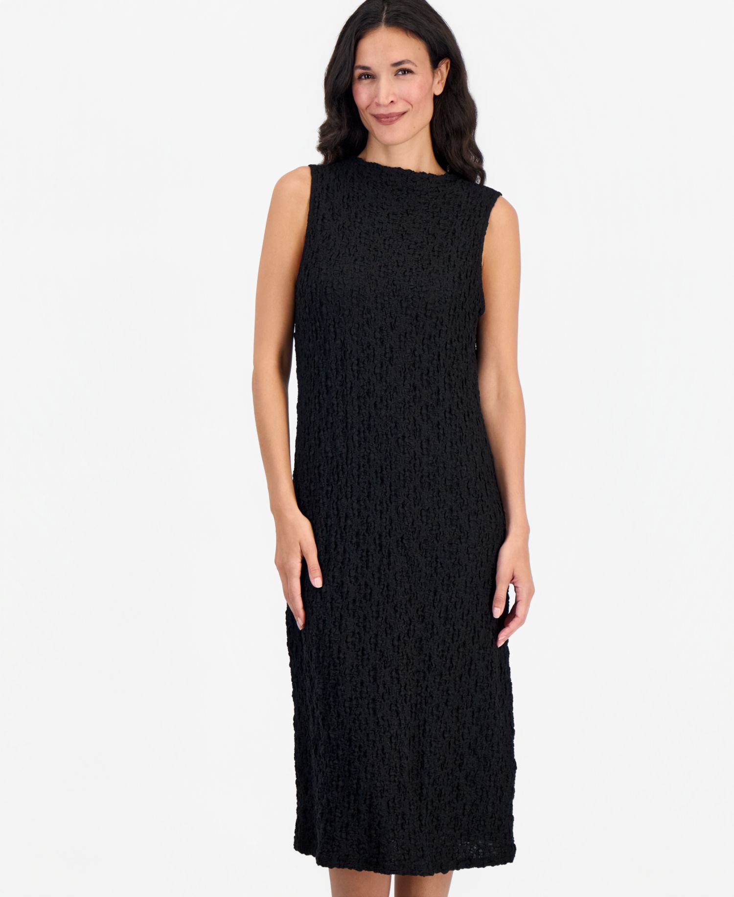 Women's Funnel-Neck Textured Midi Dress