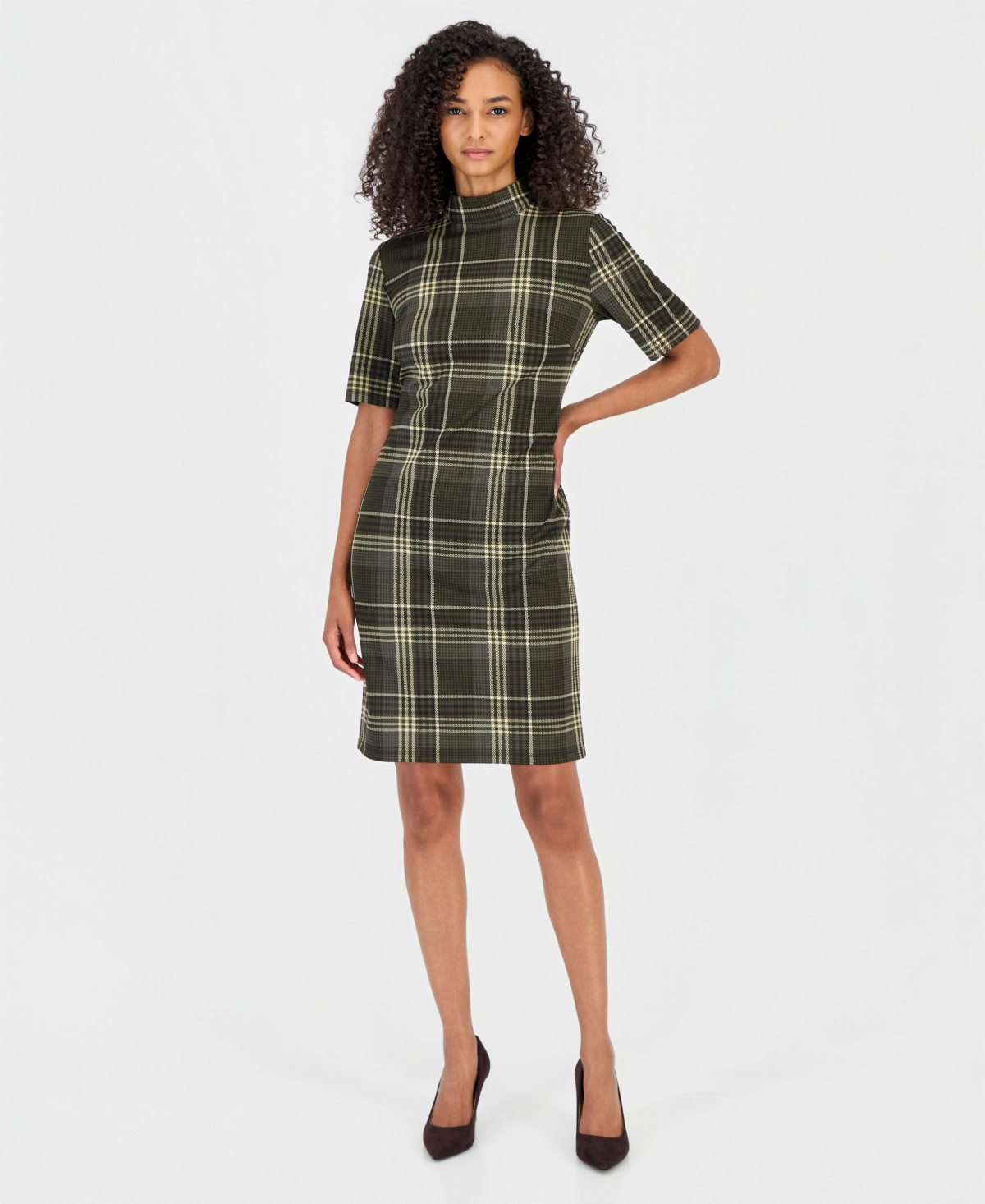 Anne Klein Women's Mock Neck Plaid Sheath Dress
